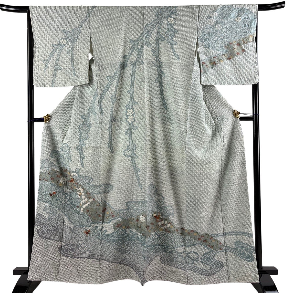小紋 着物 中古 正絹 袷 カジュアル 縮緬地 ちりめん 貝合わせ 花模様 灰みの青系色 多色 身丈163cm 裄66cm L きもの北條 A1047-5 小紋 着物 中古 正絹 袷 カジュアル 縮緬地 ちりめん 貝合わせ 花模様