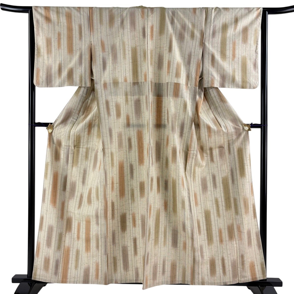 【美品】紬 身丈152cm 裄丈62.5cm S 正絹 名品 【中古】 紬 身丈152cm 裄丈62.5cm S 袷 縞 薄緑 正絹 美品 名品 中古
