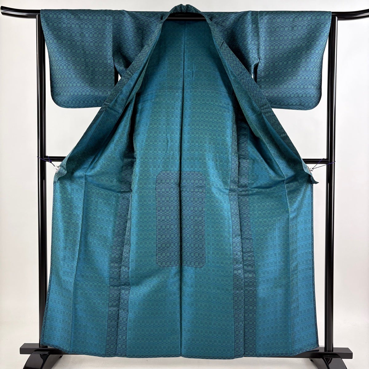 「縁」150ｃｍ～156ｃｍ 単衣 バチ衿 青褐色 紬着尺 正絹 Ｃ２５１ 縁」158cm～165cm ロング寸 縞柄 紬着尺 正絹 バチ衿 B667
