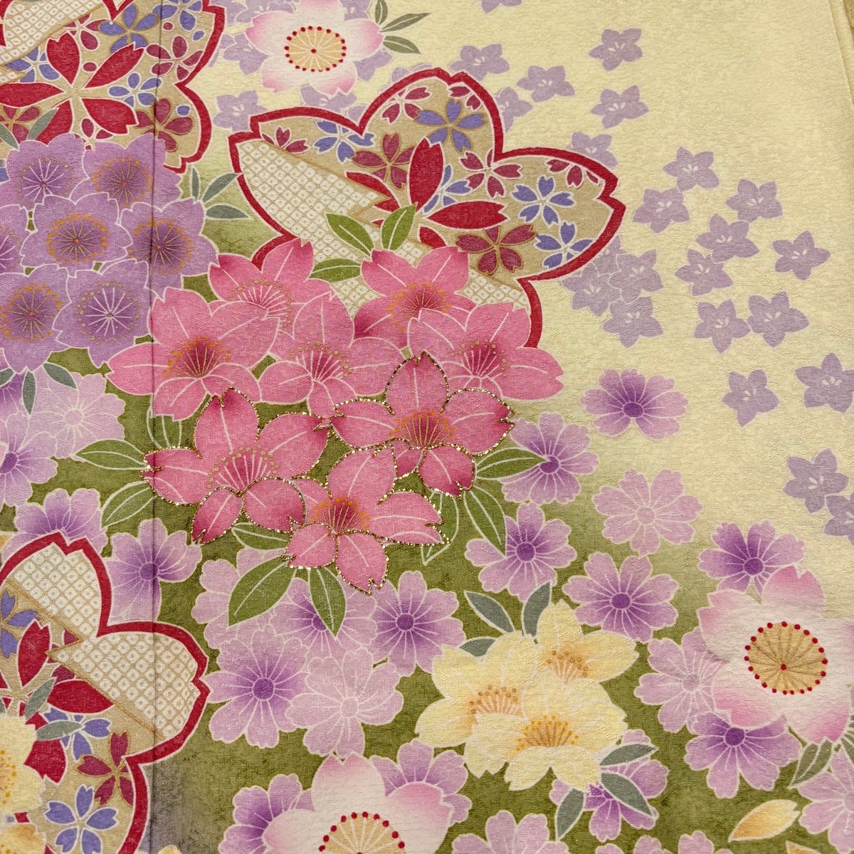 【着物】 訪問着 ヱ霞に桜 唐草文様 身丈約168.5cm 裄丈約72cm 24z-2348 仕立て上がり 訪問着 単品 桂由美 「灰桜ぼかし 桜唐草」 正絹 着物