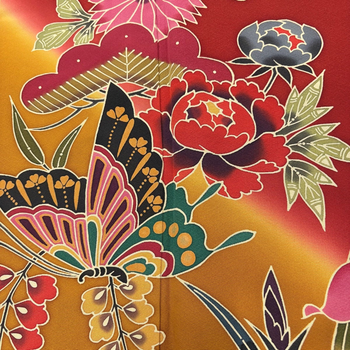 振袖 美品 名品 身丈171cm 裄丈69cm 正絹 【中古】 振袖 身丈171cm 裄丈67cm M 袷 牡丹 菊 銀糸 ぼかし 青 正絹 秀品