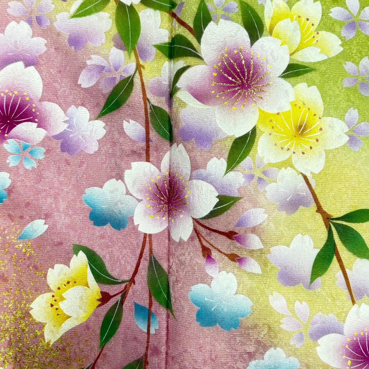 振袖 身丈158.5cm 裄丈63cm S 袷 桜 花 金通し 金彩 抹茶色 正絹 名品