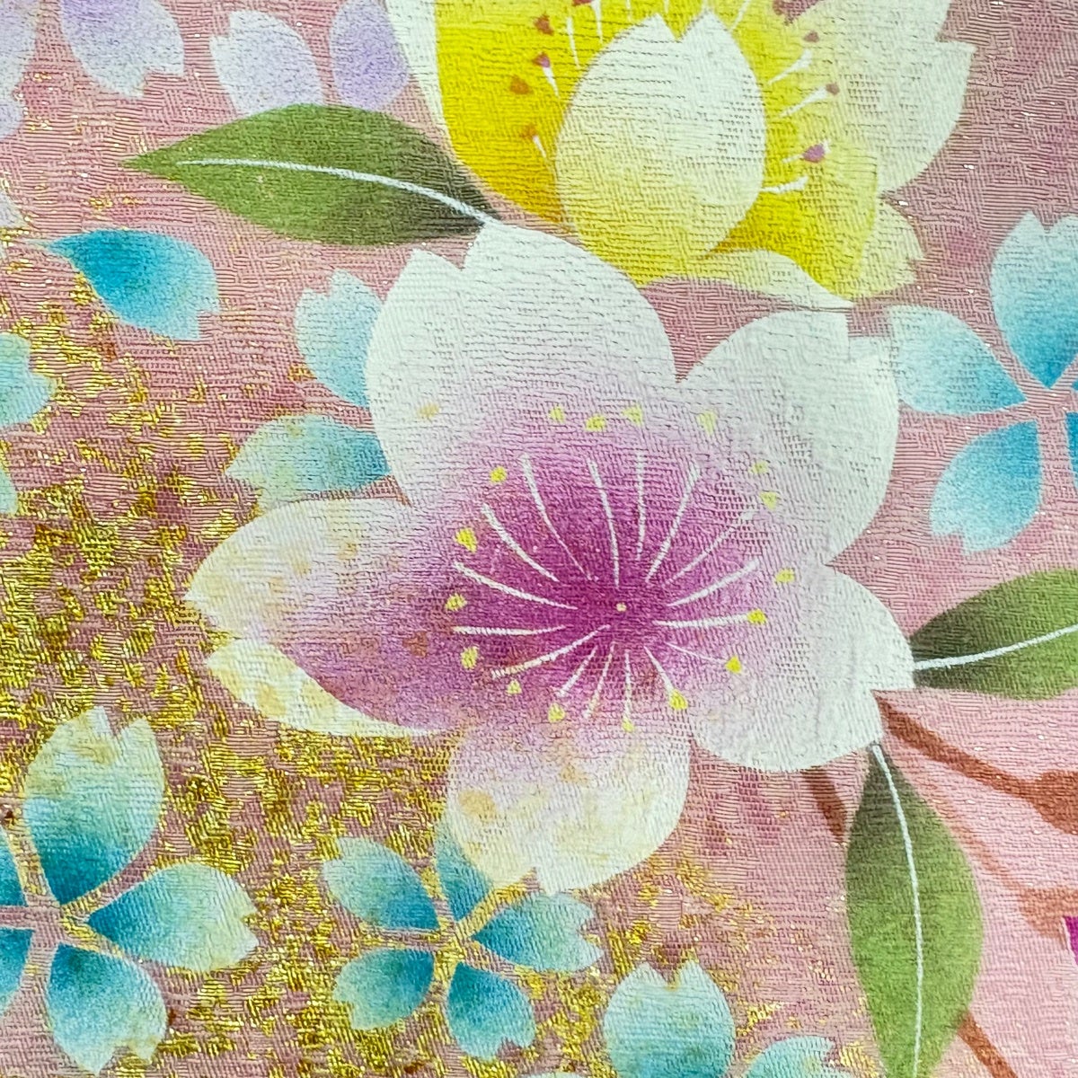 振袖 身丈158.5cm 裄丈63cm S 袷 桜 花 金通し 金彩 抹茶色 正絹 名品