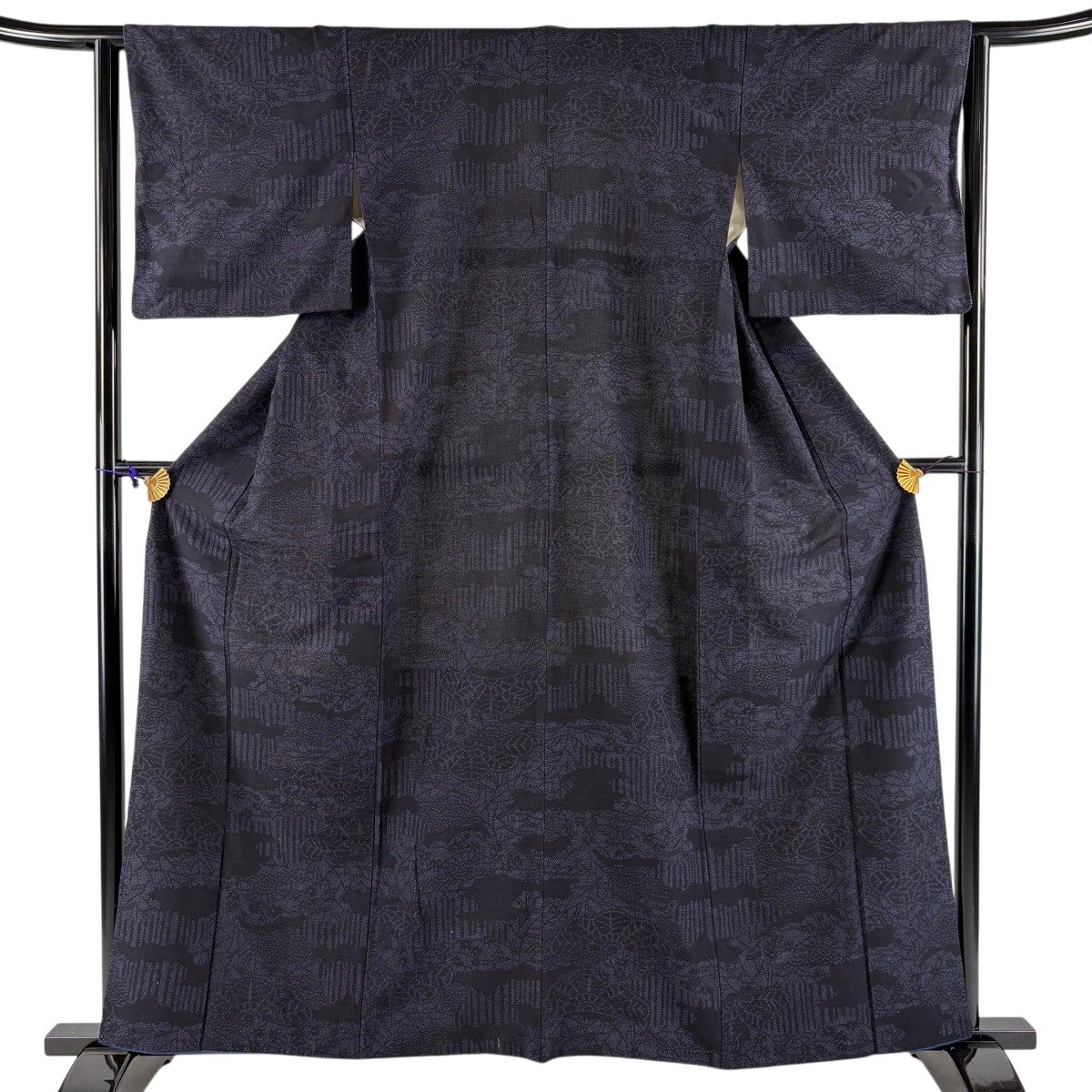 紬 身丈160.5cm 裄丈63cm S 袷 笠松 花 濃紺 正絹 名品｜中古・古着
