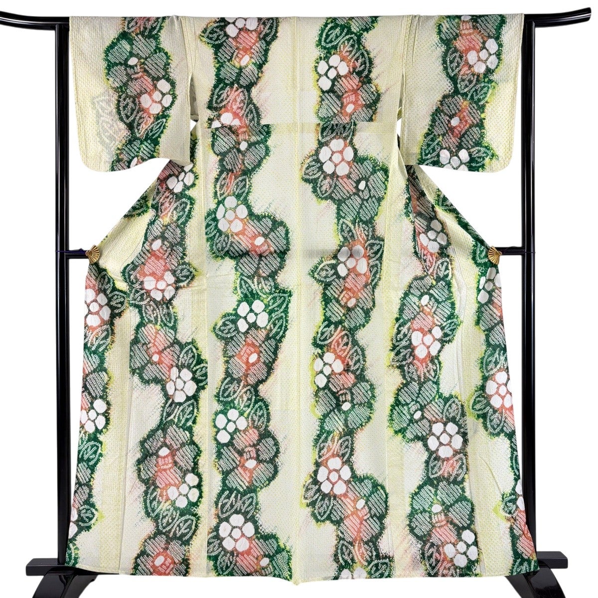 浴衣 身丈161cm 裄丈63cm S 絞り浴衣 草花 黄緑色 綿 名品｜中古・古着