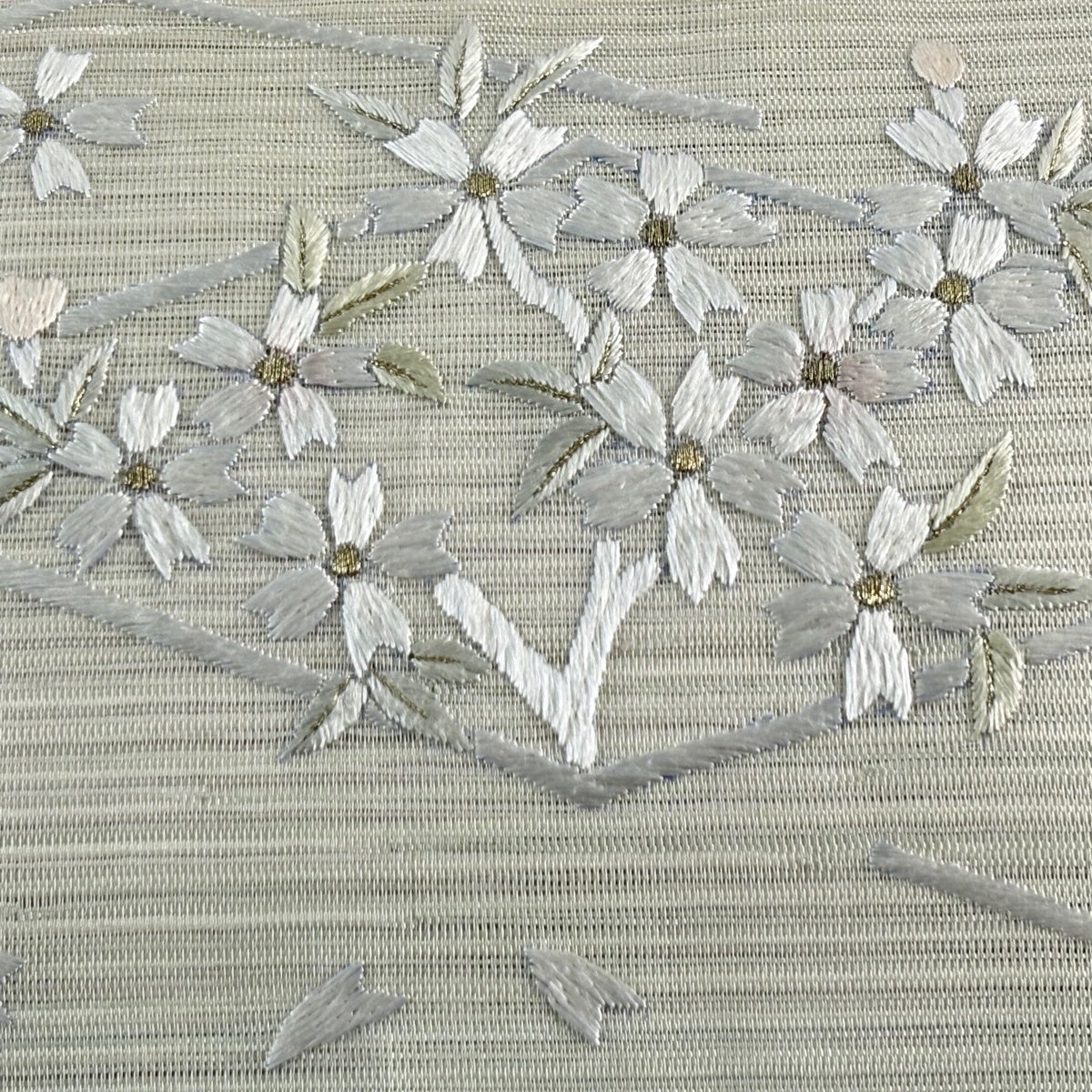 夏帯 名古屋帯 絽 花柄模様 金糸 利休白茶色 ガード加工 O-4894 夏帯 名古屋帯 絽 花柄模様 金糸 利休白茶色 ガード加工 O-4894 【公式