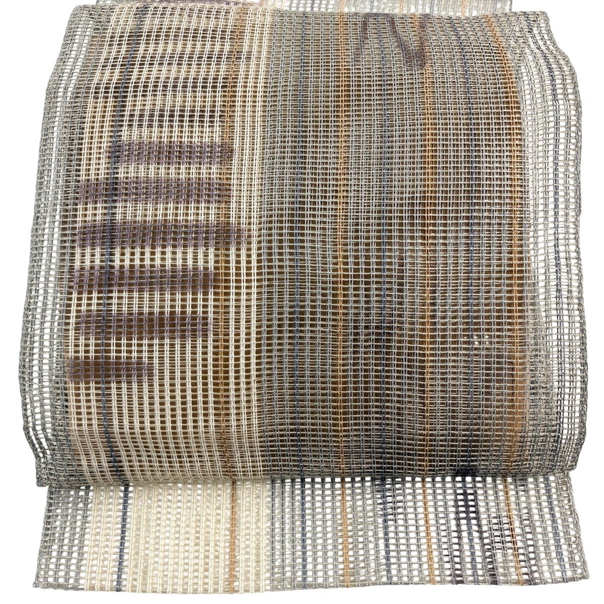 美品】 名古屋帯 秀品 八寸名古屋帯 松葉仕立て 夏帯 羅 縞 幾何学模様