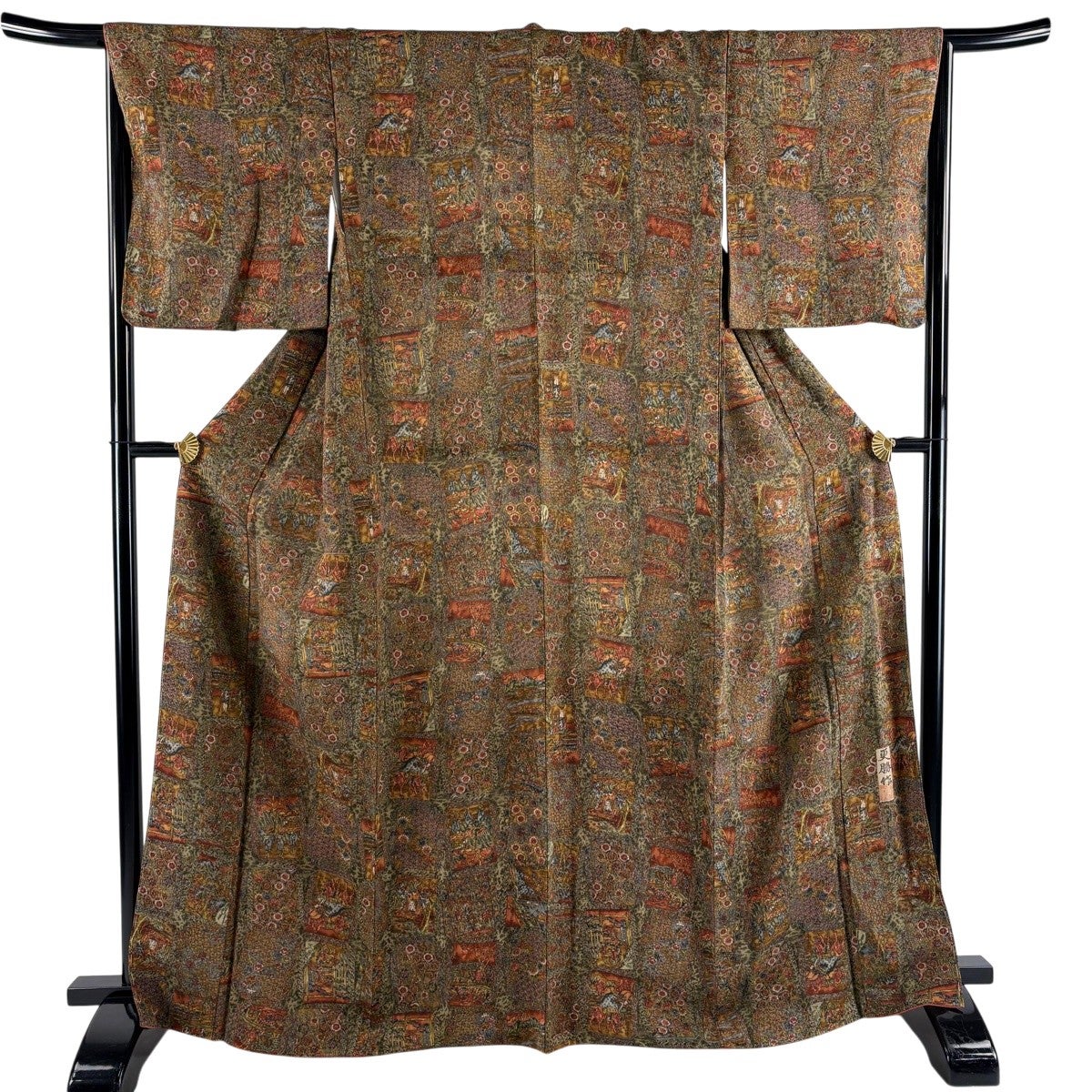 袋帯 美品 名品 草花 紗綾形 小豆色 全通 正絹 【中古】 袋帯 正絹 美品