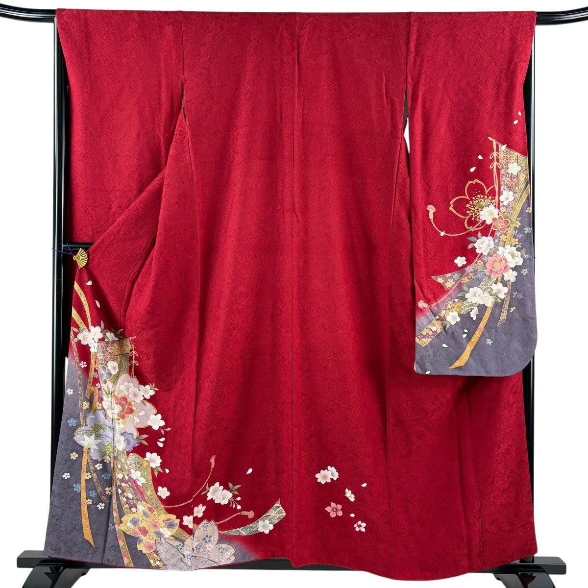 振袖 身丈158cm 裄丈66cm M 袷 几帳 桜 金彩 赤 正絹 秀品｜中古・古着