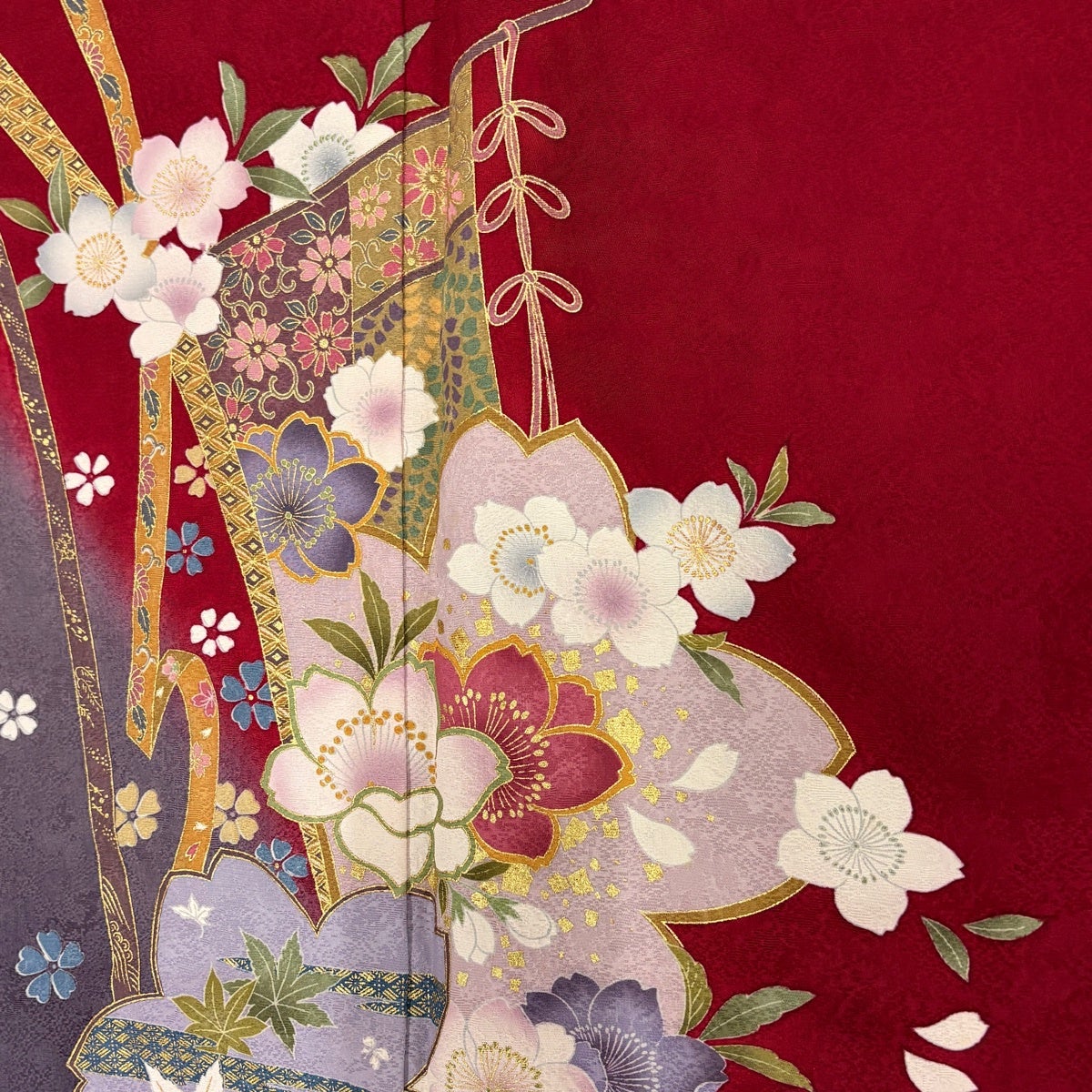 振袖 身丈158cm 裄丈66cm M 袷 几帳 桜 金彩 赤 正絹 秀品｜中古・古着