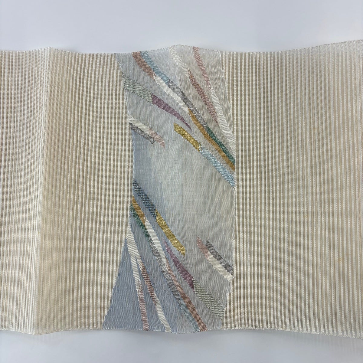 【中古】 名古屋帯 絽 正絹(金銀糸除く) オレンジ系 松葉仕立て 夏物 和装 呉服 和服 きもの レディース 女性 名古屋帯 秀品 夏帯 八寸名古屋帯 松葉仕立て 絽 葉柄 縞 金銀糸