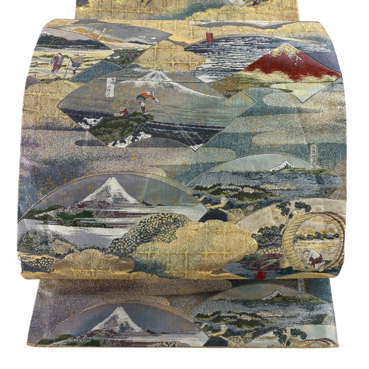 袋帯 秀品 風景 建物 螺鈿箔 金彩 金色 お太鼓柄 正絹｜中古・古着