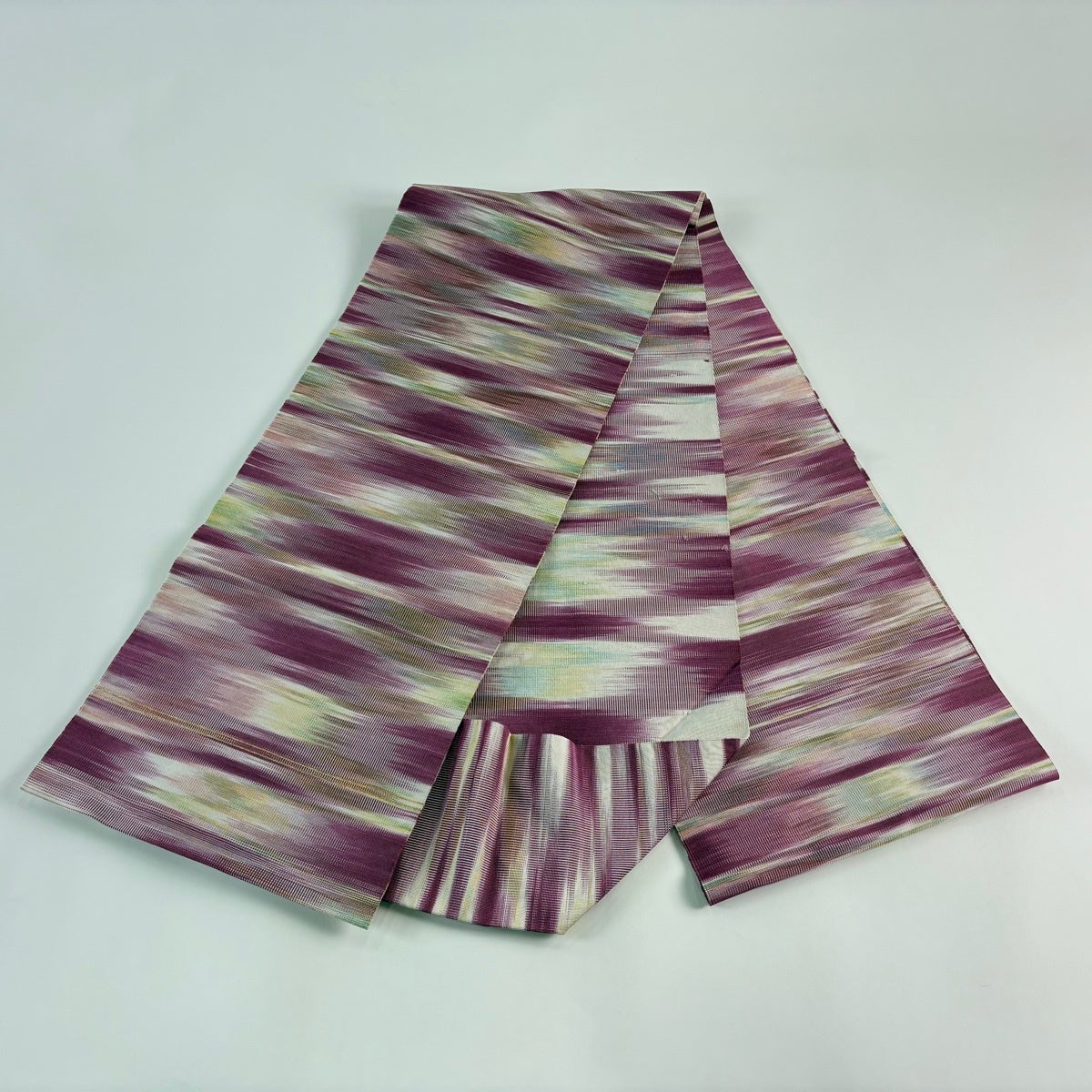 4-3 名古屋帯 八寸 美品 正絹 着物 松葉仕立て 紬 美品】 名古屋帯 秀品 松葉仕立て 八寸名古屋帯 紬地 霞 紫 正絹｜中古