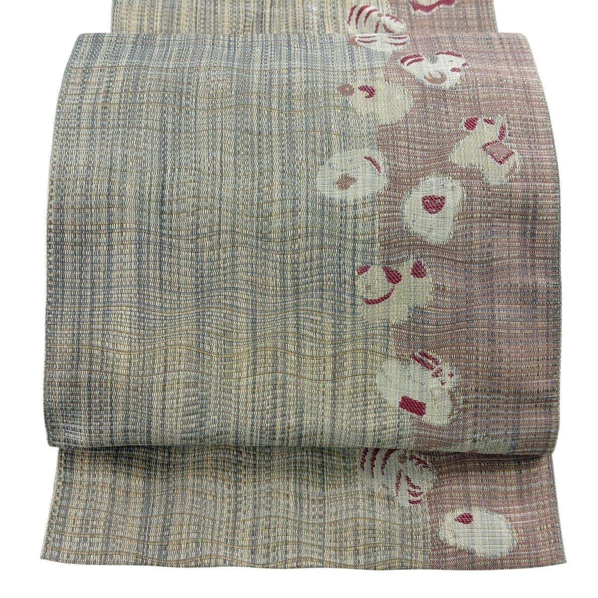 名古屋帯 秀品 八寸名古屋帯 松葉仕立て 十二支 金銀糸 灰色 正絹