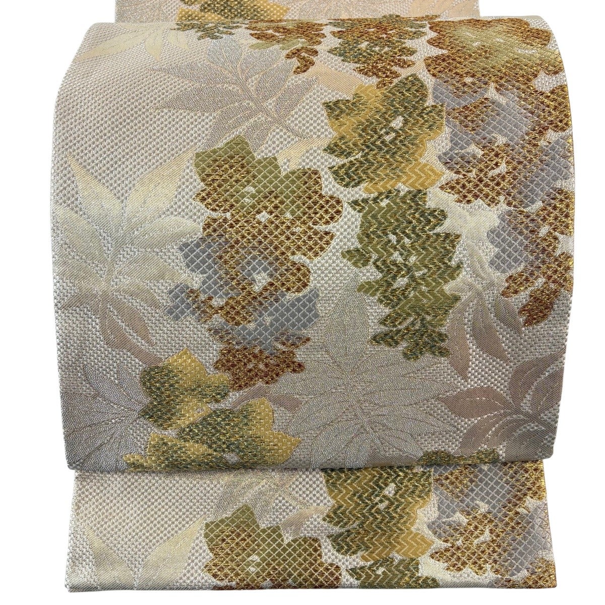 名古屋帯 秀品 華文 草花 金糸 金銀彩 ベージュ 正絹｜中古・古着