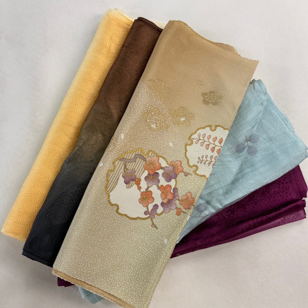 帯揚げ 優品 正絹 【中古】 帯揚げ 優品 帯揚げ5枚セット 紫 正絹 和装小物｜中古・古着