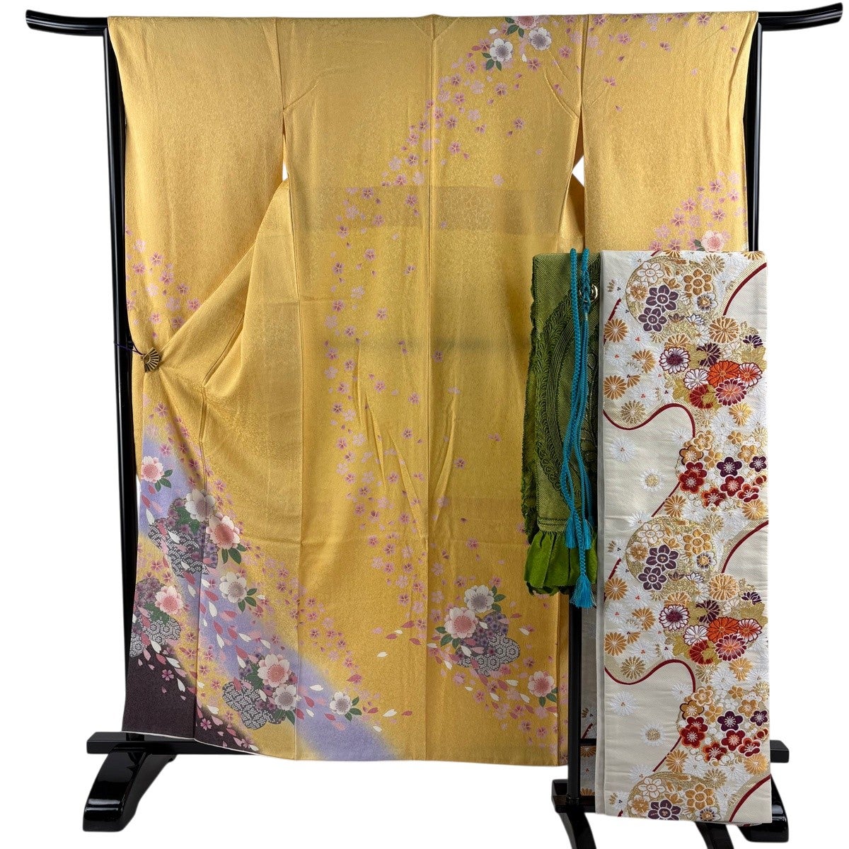 袷 振袖 桜 枝垂れ桜 山吹 振り袖の通販 【競ナビ】 振袖 秀品 桜 波 金銀