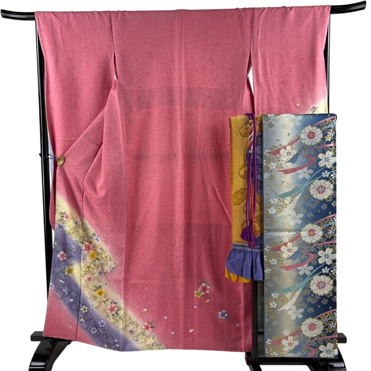 美品】 振袖 身丈166.5cm 裄丈67cm M 袷 袋帯フルセット 桜 誰が袖