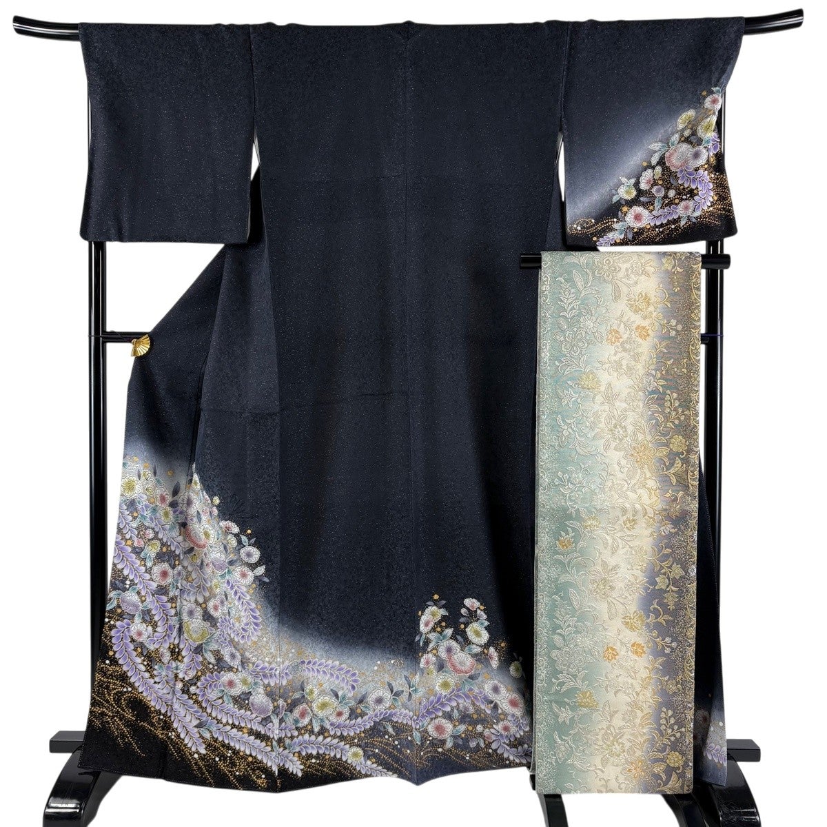 美品】 訪問着 身丈164.5cm 裄丈69.5cm L 袷 袋帯セット 辻が花柄 銀
