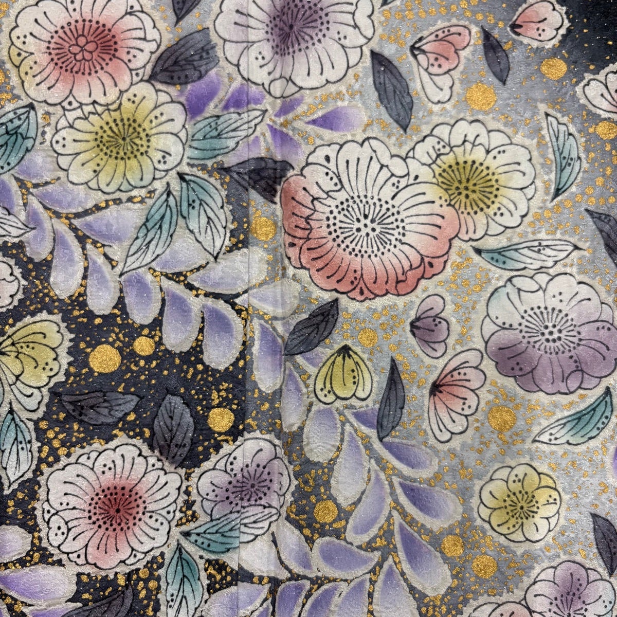 美品】 訪問着 身丈164.5cm 裄丈69.5cm L 袷 袋帯セット 辻が花柄 銀