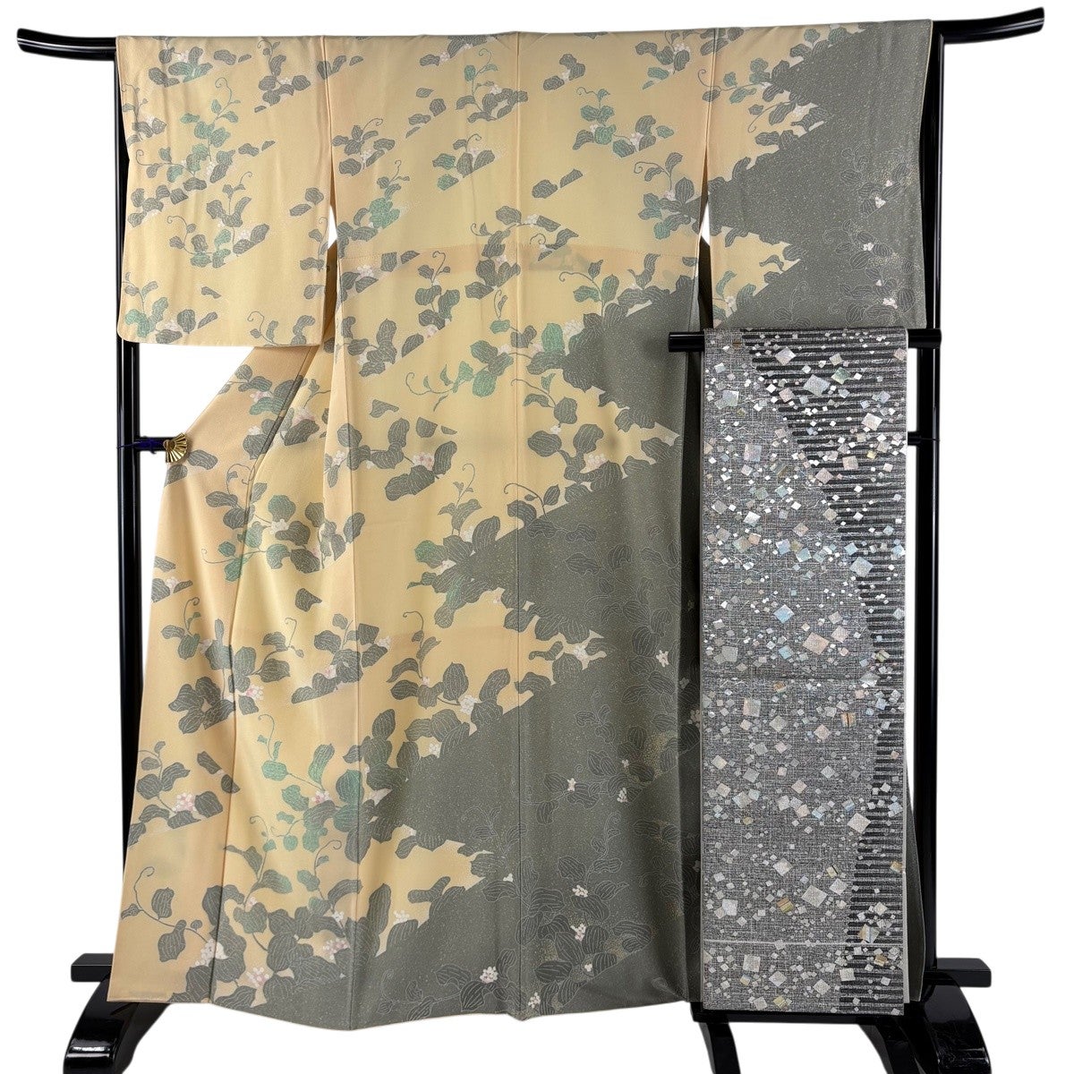 1621薄バイオレット訪問着草花文様 袷単品 美品】 訪問着 身丈163cm 裄丈66cm M 袷 袋帯セット 落款あり 草花