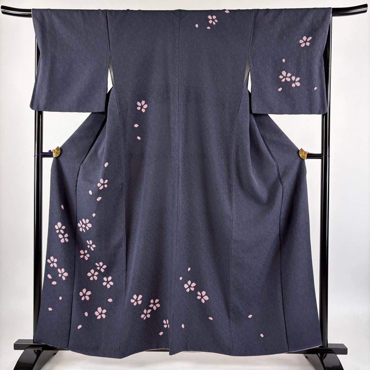 美品】 付下げ 身丈159.5cm 裄丈67cm M 袷 袋帯セット 桜 地紋 絞り 灰