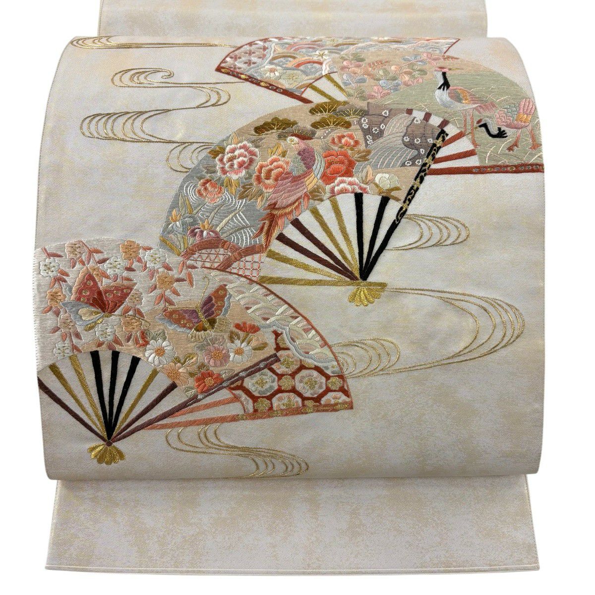 袋帯 逸品 御所車 秋草 金銀糸 金色 お太鼓柄 正絹｜中古・古着