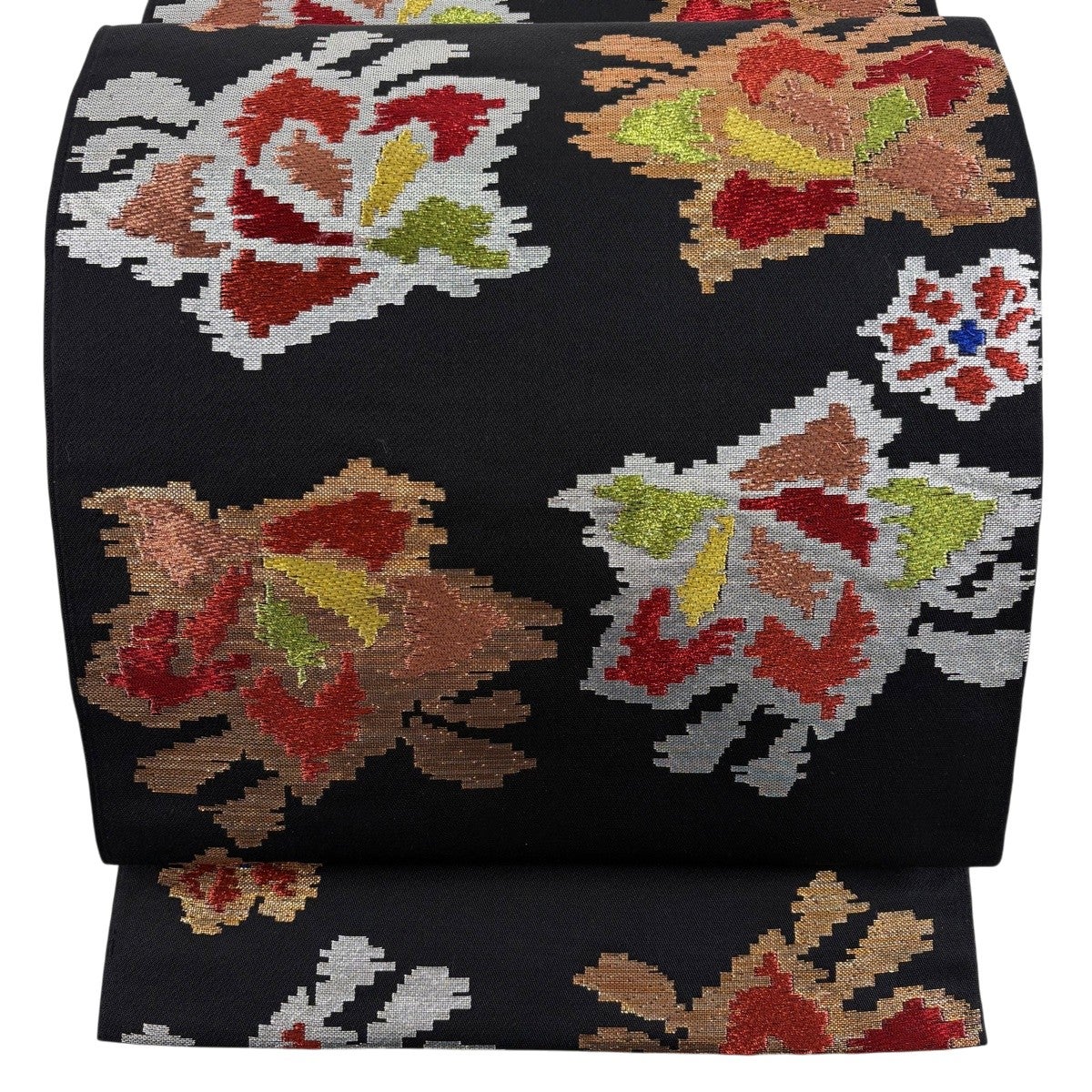 ★専用★ 辻が花　織り込み　六通袋帯　未使用 美品】 袋帯 秀品 辻が花柄 蝶 箔 ラメ 黒 六通 正絹｜中古・古着