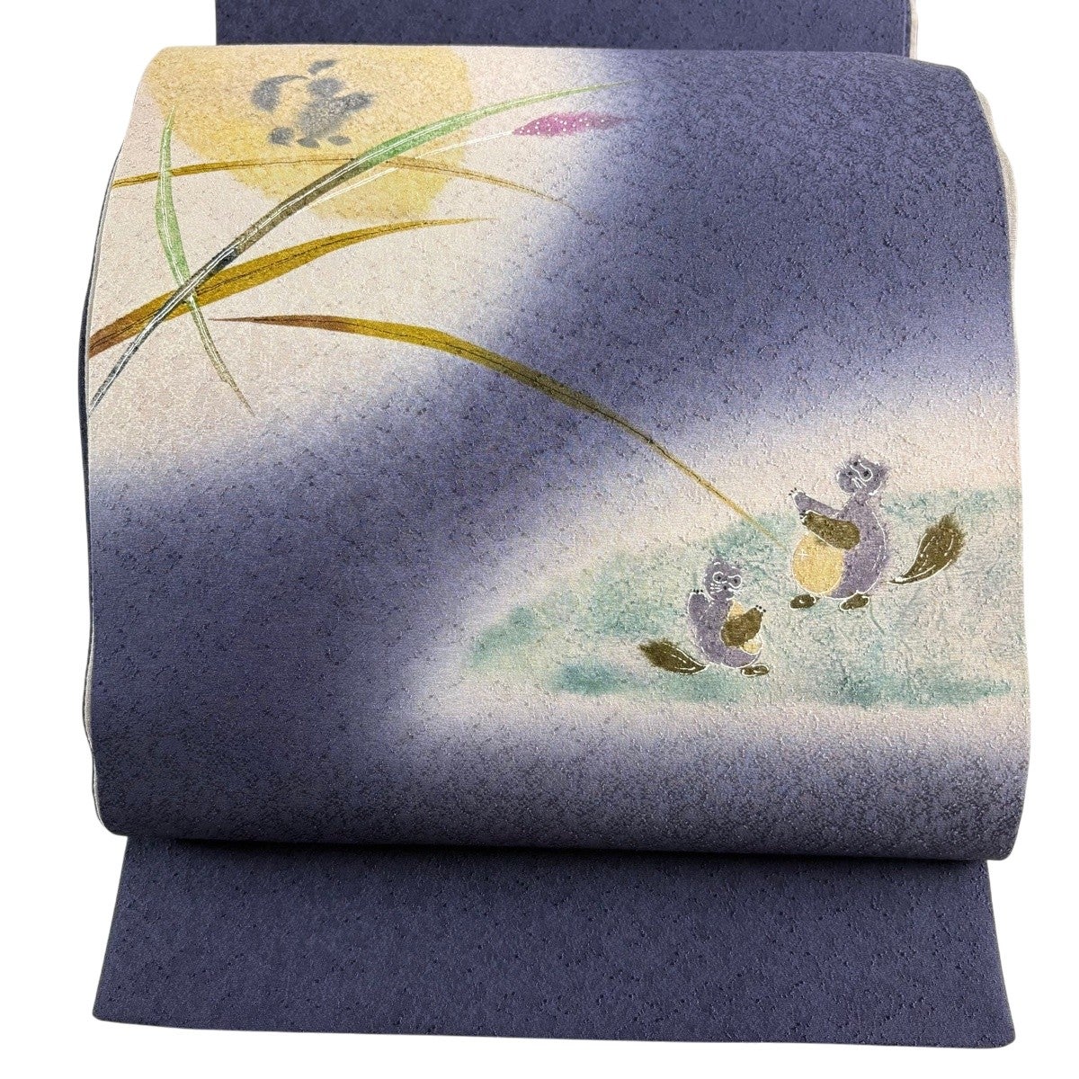 名古屋帯 逸品 ホリヒロシ 落款あり うさぎ 桜 金彩 薄緑 正絹｜中古 