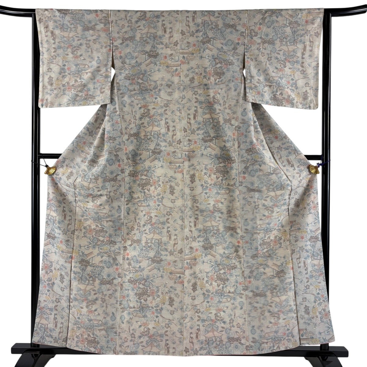 美品】 紬 身丈162cm 裄丈66.5cm M 袷 小千谷紬 証紙あり 孔雀 枝花