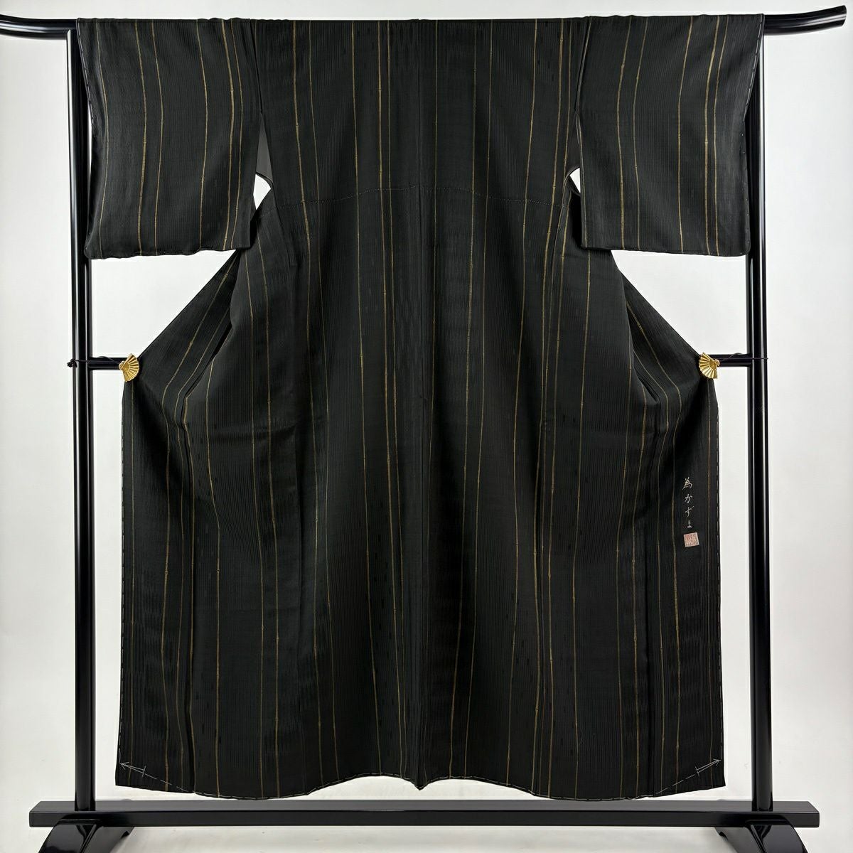 美品】 小紋 身丈162.5cm 裄丈65.5cm M 袷 格子柄 えんじ色 正絹 秀品