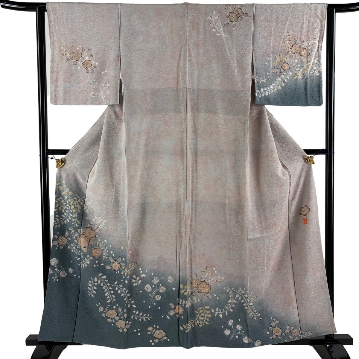 訪問着 身丈162cm 裄丈64.5cm M 袷 落款あり 辻が花 ぼかし 薄茶色