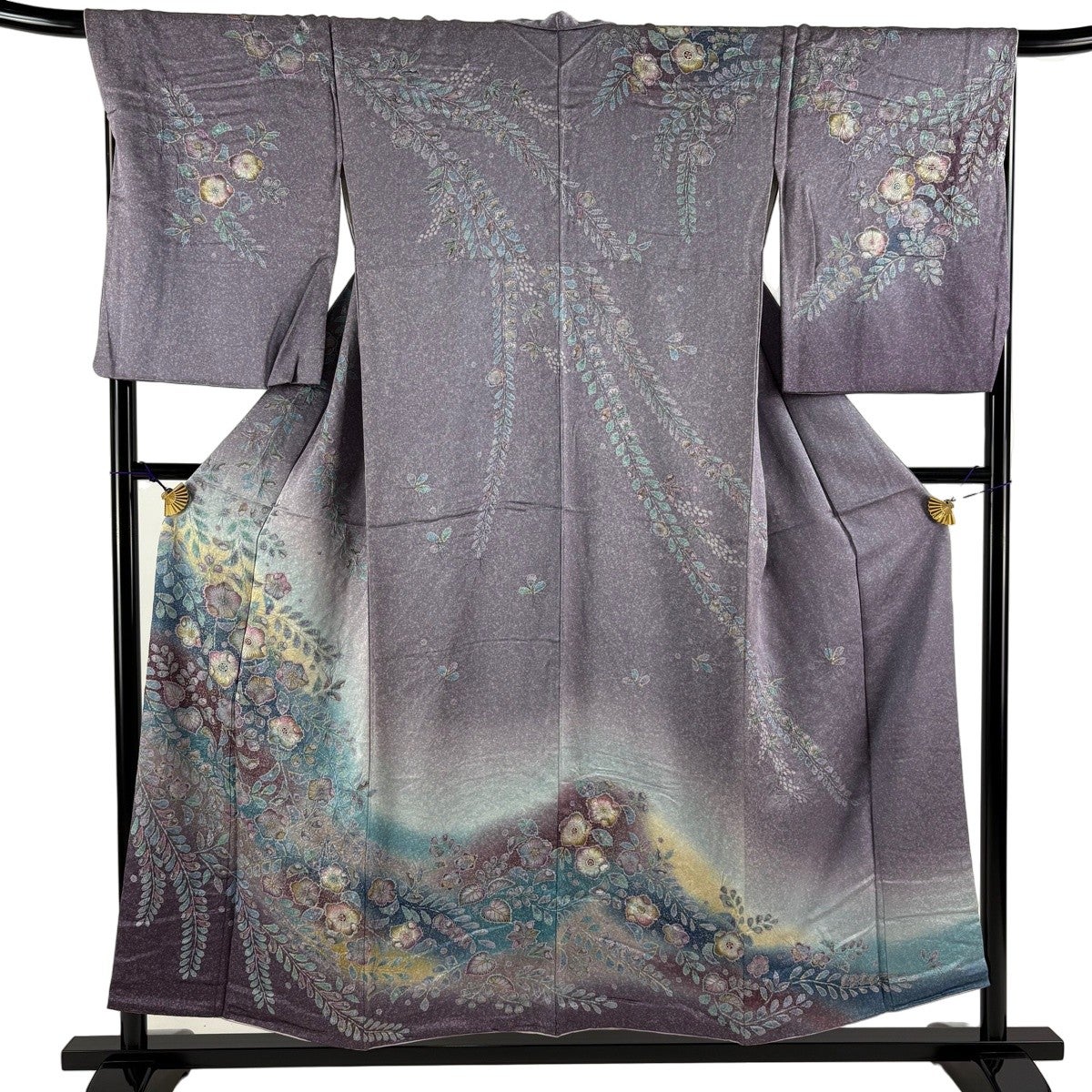 振袖 名品 身丈159cm 裄丈69cm 正絹 【中古】 振袖 身丈167cm 裄丈69cm L 袷 花鳥 宝尽くし 絞り 金彩 黒 正絹 秀品