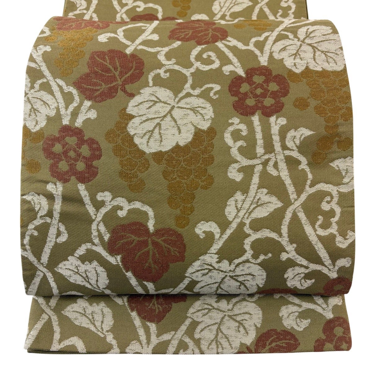 美品】 袋帯 秀品 証紙あり 葡萄 薄茶色 六通 正絹｜中古・古着