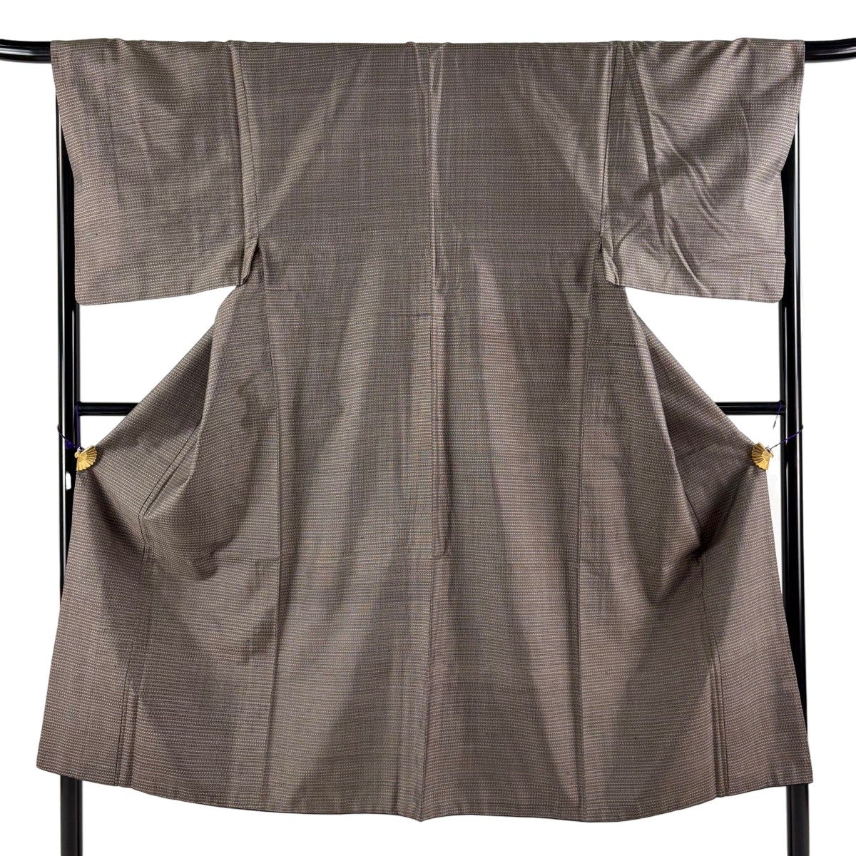 美品】 男着物 身丈144cm 裄丈70cm M 袷 アンサンブル 紬 灰茶 正絹 秀