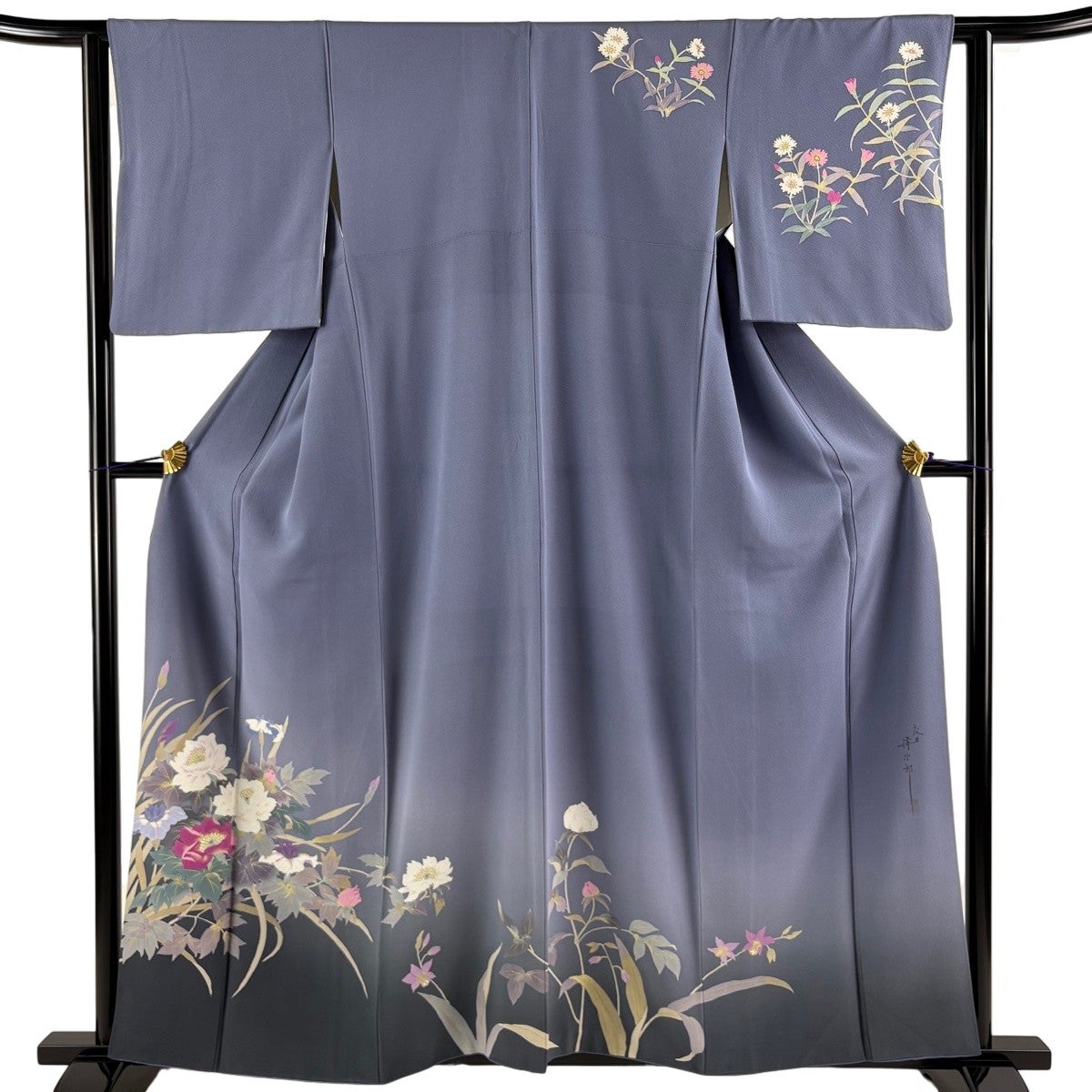 訪問着 着物 未使用 二代目 清次郎 身丈158cm 裄63cm A839-6 訪問着 二代目清次郎 草花模様 裄長 - からん::アンティーク着物