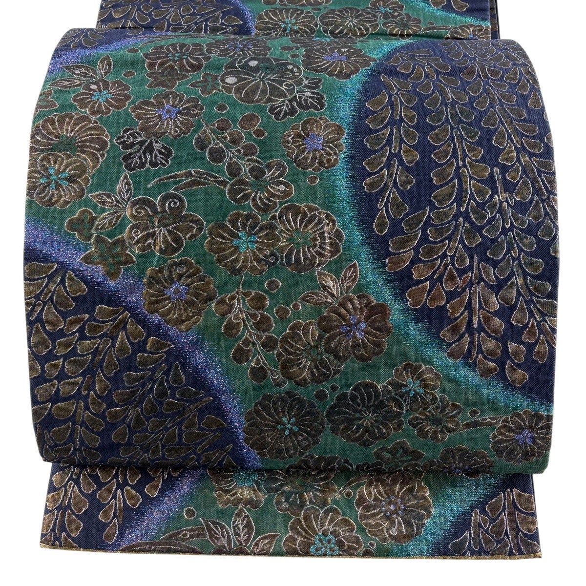 袋帯 名品 雪輪 花びら 箔 深緑 六通 正絹｜中古・古着・リサイクル