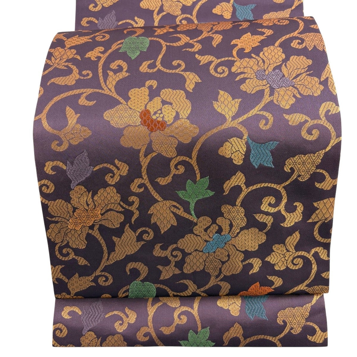 名古屋帯　唐長　正絹　茶　紫 美品】 袋名古屋帯 秀品 花唐草 市松 薄紫 正絹｜中古・古着