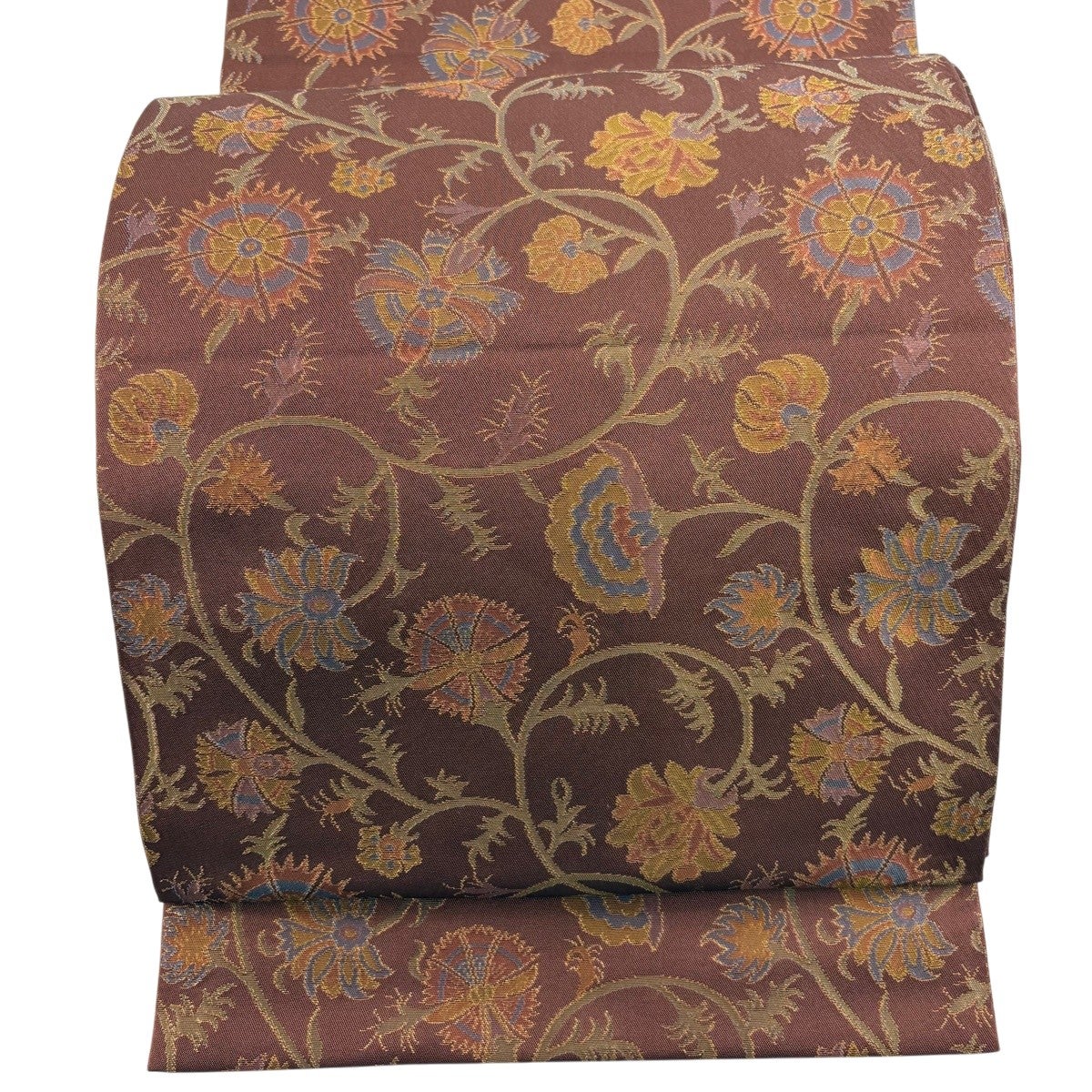 唐草花　名古屋帯　美品　17800→値下げ ○【志都香】 西陣織九寸名古屋帯 「唐草花文」 優しい色使いとセンス