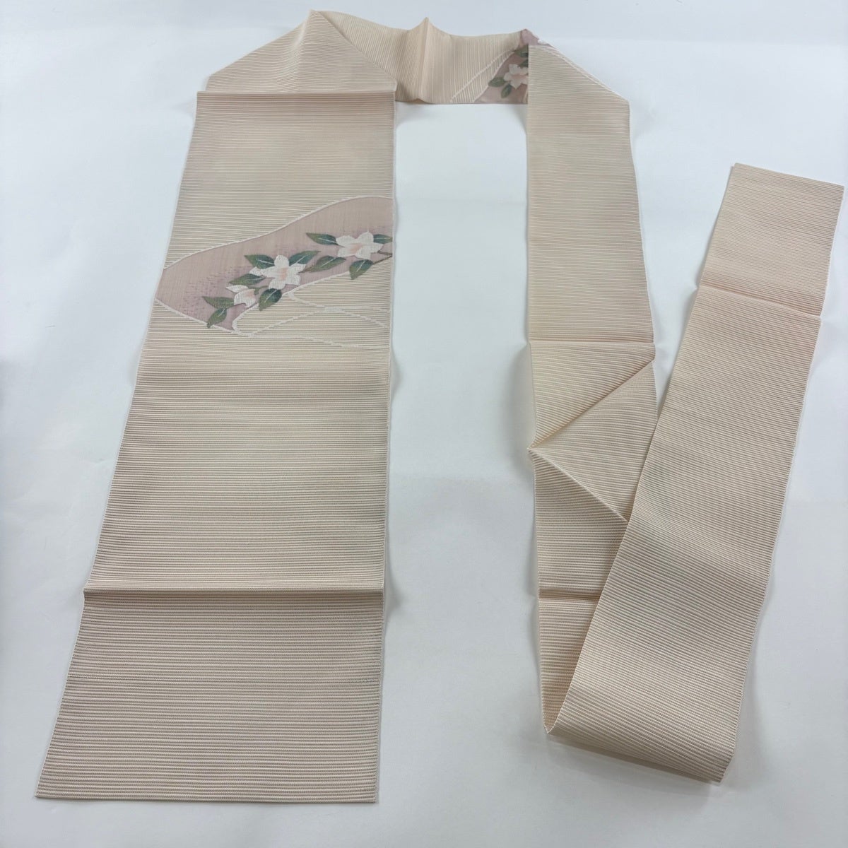 美品】 名古屋帯 秀品 夏帯 絽 トンネル仕立て 草花 銀糸 ベージュ