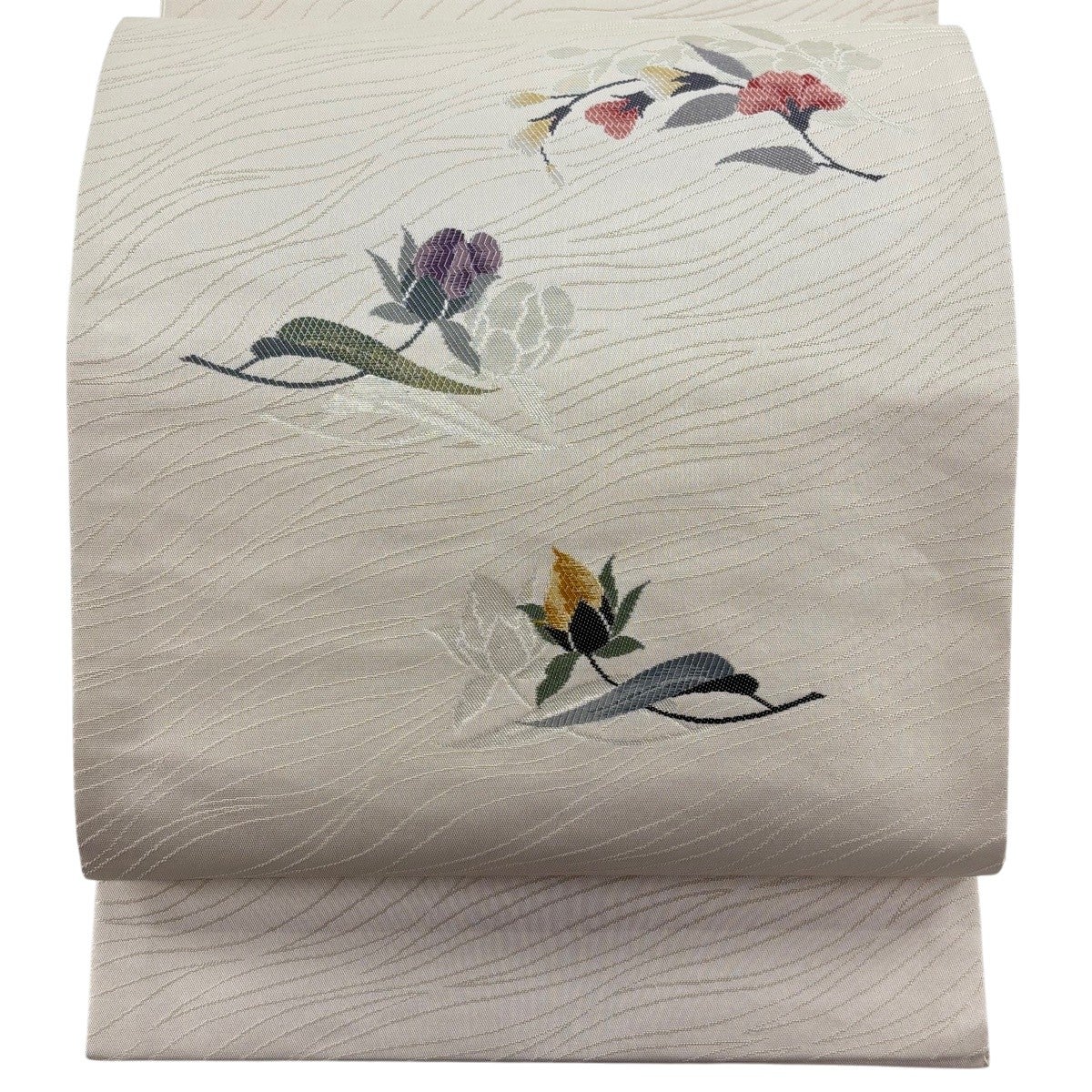 美品】 開き名古屋帯 名品 龍村美術織物 比翼仕立て 幾何学 金糸 赤