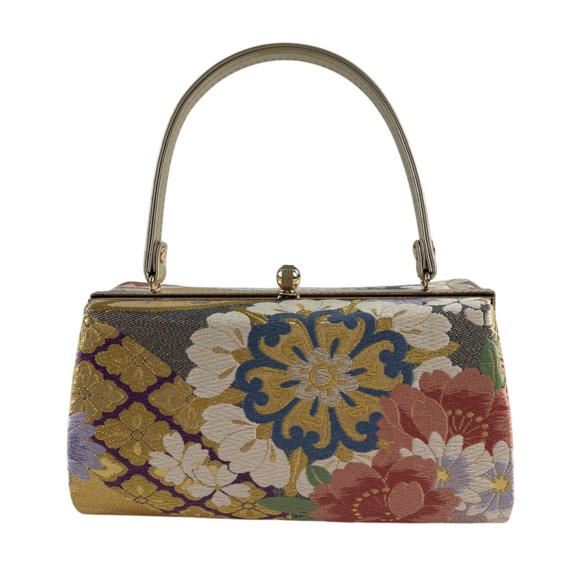 美品】和装バッグ 優品 フォーマル 華文 花菱 金銀糸 金色 和装小物