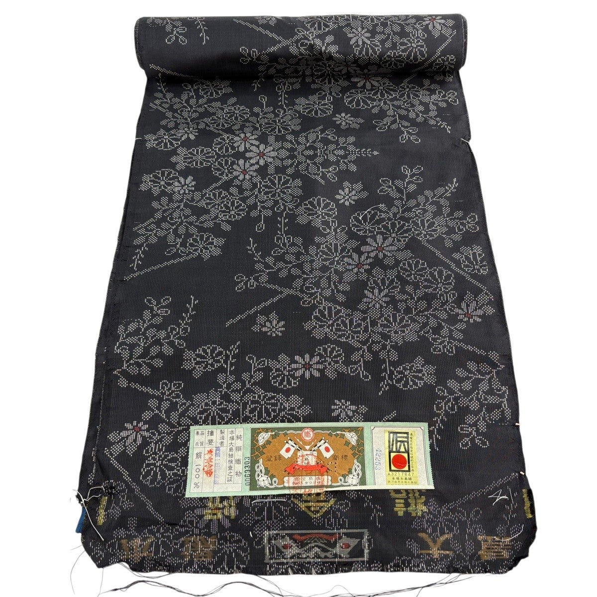反物 秀品 大島紬 証紙 枝花 墨色 正絹｜中古・古着・リサイクル着物