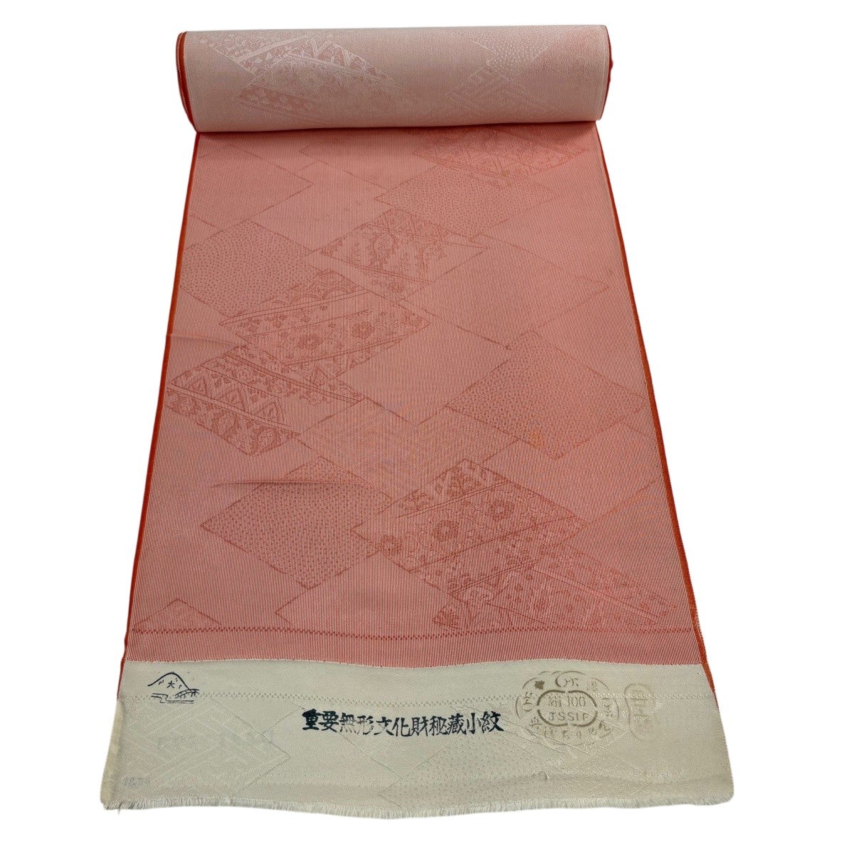 竺仙 正絹 小紋 朱色 反物 反物 秀品 江戸小紋 万筋 菱 朱色 正絹｜中古・古着・リサイクル着物