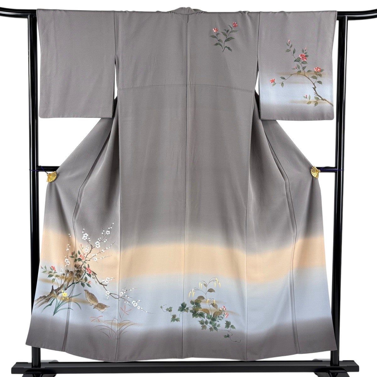 付下げ 身丈154.5cm 裄丈64.5cm M 袷 霞 螺鈿 金彩 灰色 正絹 名品
