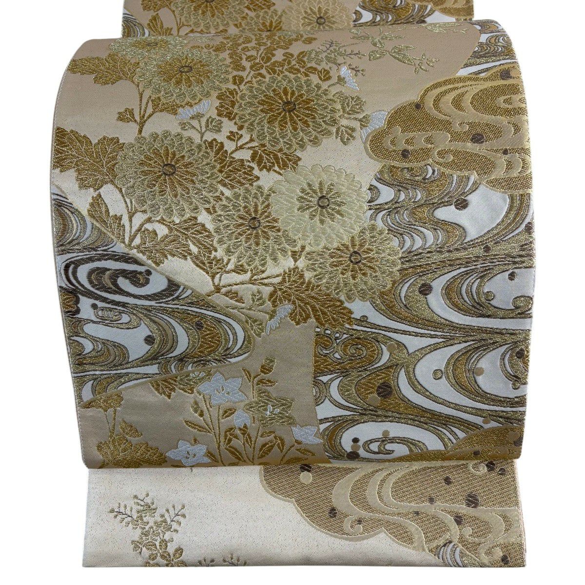 袋帯 秀品 菊 草花 金糸 箔 茶色 六通 正絹｜中古・古着・リサイクル