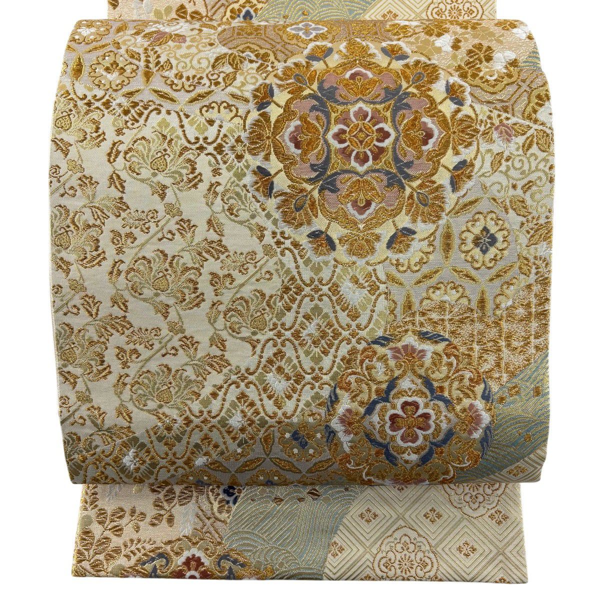 美品】 袋帯 秀品 華文 花唐草 箔 焦茶色 六通 正絹 【】 【公式通販】