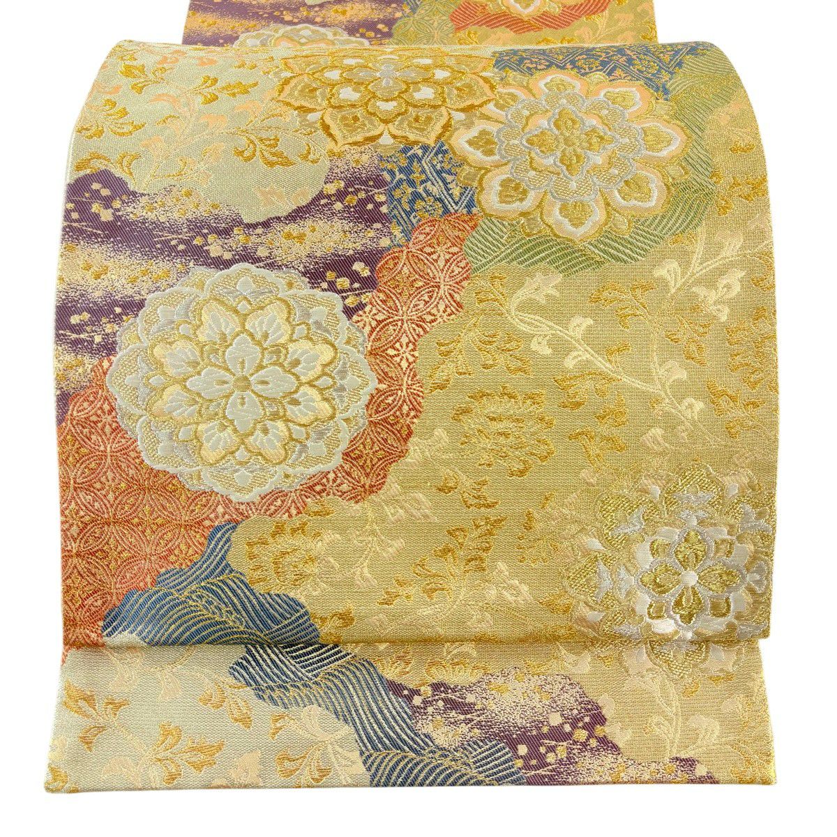 袋帯 美品 秀品 華文 横段 箔 金銀糸 金色 六通 正絹 【中古】 六通 秀