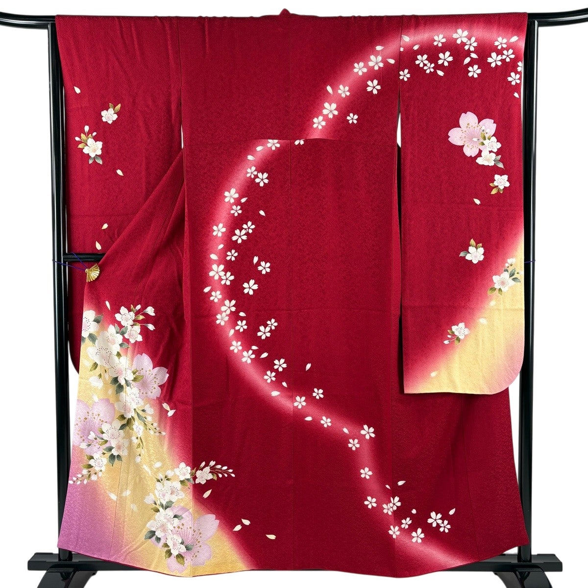 【振袖フルセット】身丈162.5cm 裄丈67.5cm 桜 流水 箔 金彩 赤 美品】 振袖 身丈161cm 裄丈63.5cm S 袷 蝶 桜 金糸 金銀彩 赤 正絹 秀