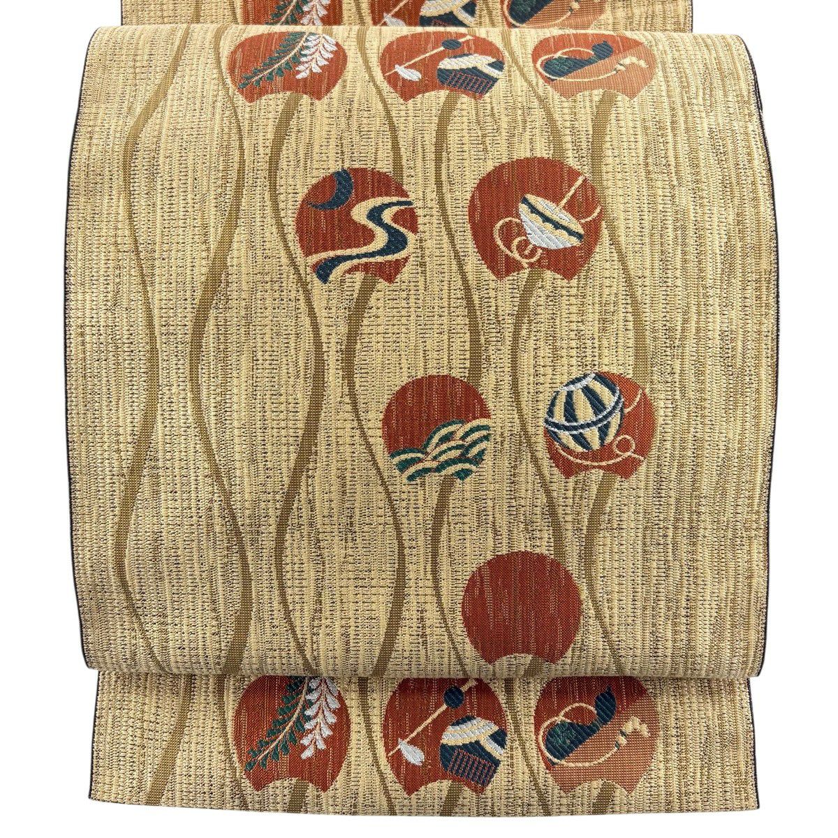 最終値引き】 70%OFF 名古屋帯 名品 八寸名古屋帯 松葉仕立て 縞 幾何